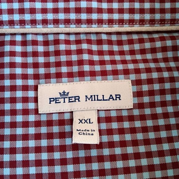 Peter Millar Men's Burgundy/Blue Checked Shirt Size XXL Long Sleeve Button Up - Picture 5 of 6